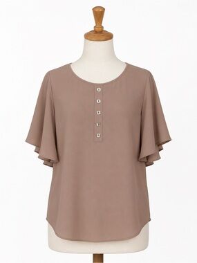 Zenana Outfitters Mauve Flutter Sleeve Button Front Blouse